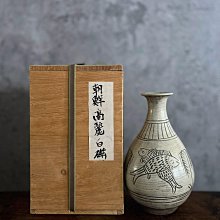朝鮮李朝白磁粉青沙器柳蔭魚文瓷瓶禮器收藏高麗青花藝品朝鮮古董柳葉瓶