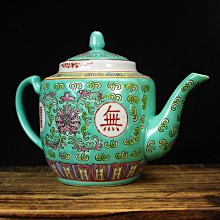 桑園の】早期收藏景德鎮手繪粉彩瓷萬壽無疆大茶壺950ml 急須泡