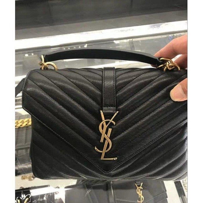 YSL Saint Laurent College 黑色 復古金鍊 羊皮學院包 428056