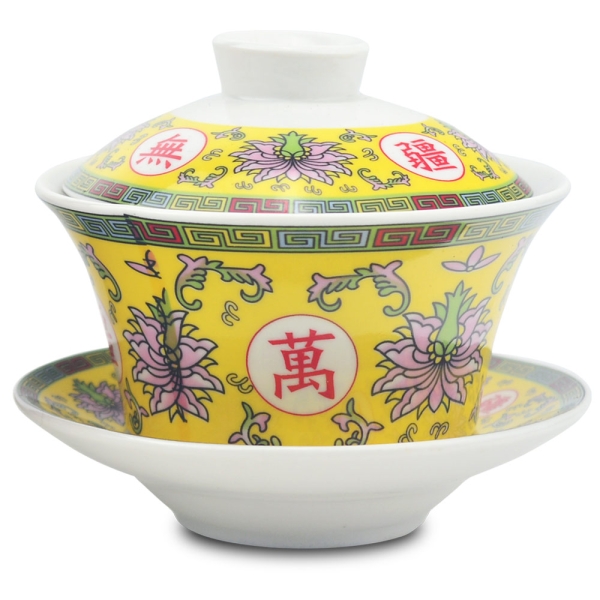 堯峰陶瓷】萬壽無疆系列三件式茶碗(紅黃)大款茶碗單入| 擺宴| 供奉