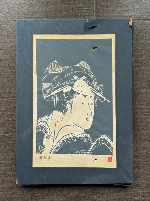 嚴選日本古董級浮世繪版畫，老木板裝裱帶古典風采破損處可修復畫芯尺寸
