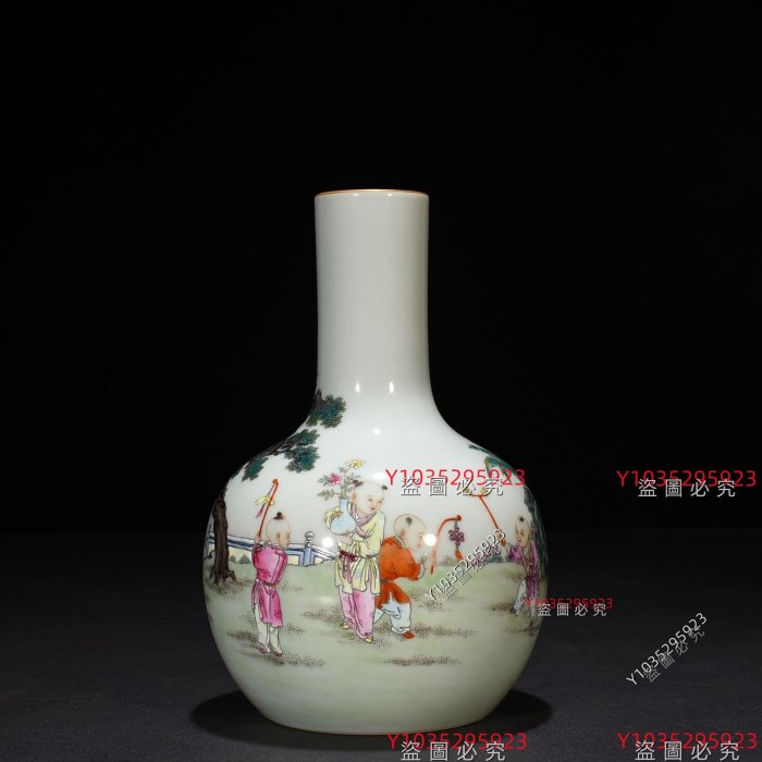 清雍正粉彩嬰戲紋天球瓶22*14厘米舊藏古董古玩【古齋】-210 | Yahoo拍賣