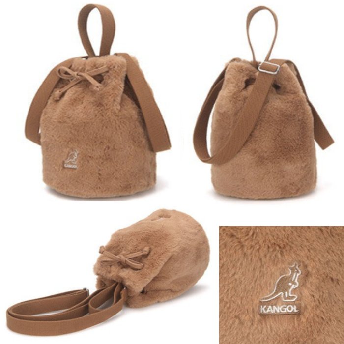 KANGOL 小熊系列水桶包現貨毛絨包絨毛包側背包袋鼠水桶包袋鼠包kangol