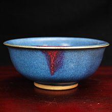 鈞窯茶碗 桑園の】宋代鈞窯天藍釉窯變紫斑開片厚實老茶碗(委託品) Q 10376