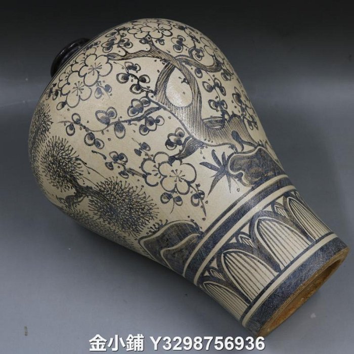 金小鋪宋吉州窯彩繪松竹梅紋梅瓶手繪仿古老貨瓷器家居擺件古董