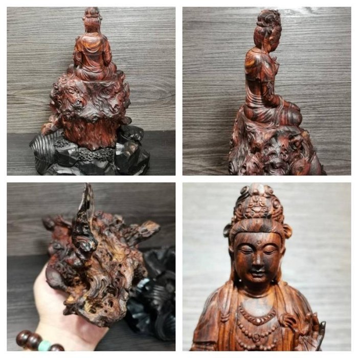 多藝多]海南黃花梨古降香千年高密紫紅油梨樹頭根料觀自在菩薩收藏價