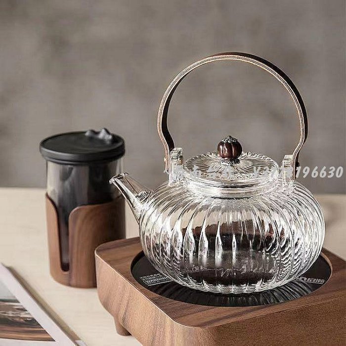 日式條紋菊瓣壺玻璃精選南瓜提梁壺高溫電陶爐燒水壺圍爐煮茶壺套裝
