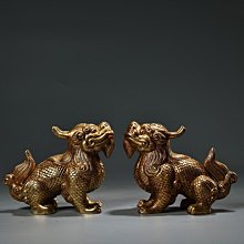 中国古美術・旧蔵鎏金鎏银の麒麟置物・瑞獣・純銅制・高浮彫・案頭・文房・禮品・風水 罕見土純銅高浮雕鏨刻鎏金麒麟一對工藝精湛器型精美001215158 【秦朝館