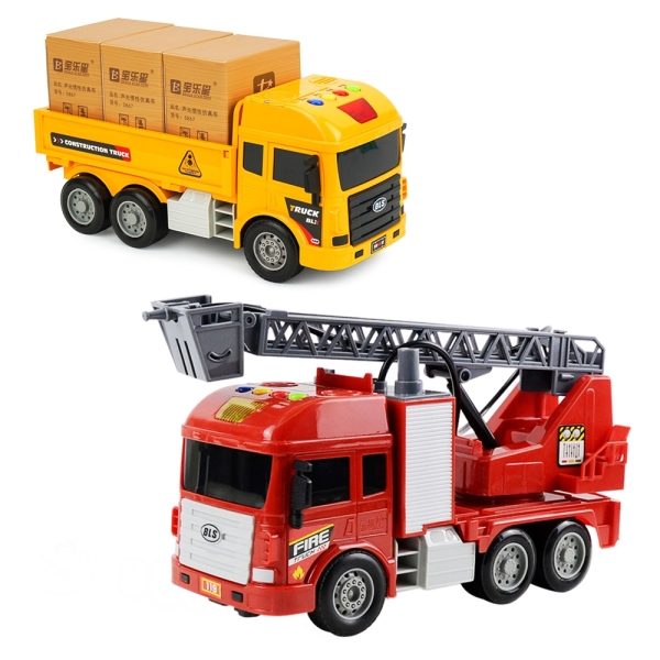 1:18 聲光摩輪小貨車+IC音樂紅色消防車【888便利購】