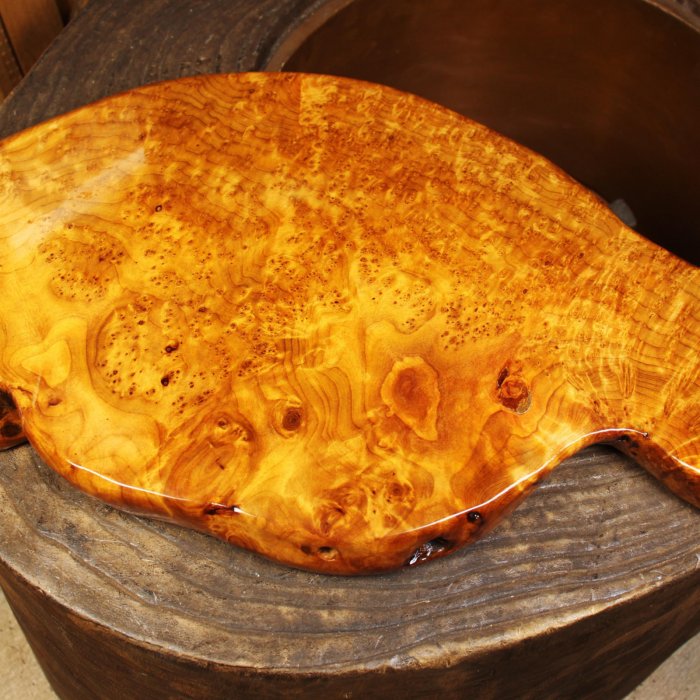 桑園の】一元起標~香杉樹瘤整塊實木茶台47.5公分滿瘤花閃金絲茶盤花台
