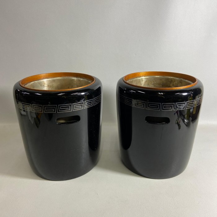 古玩輕鬆拍】老日本昭和12年(1937) 輪島塗相之製內裡銅木胎銀蒔繪雷紋