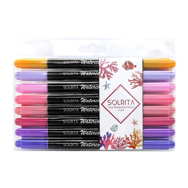 SOLRITA 雙頭水性專業美術筆/彩繪毛筆8支組-珊瑚系列(仿毛刷+細字)(BL0001P)
