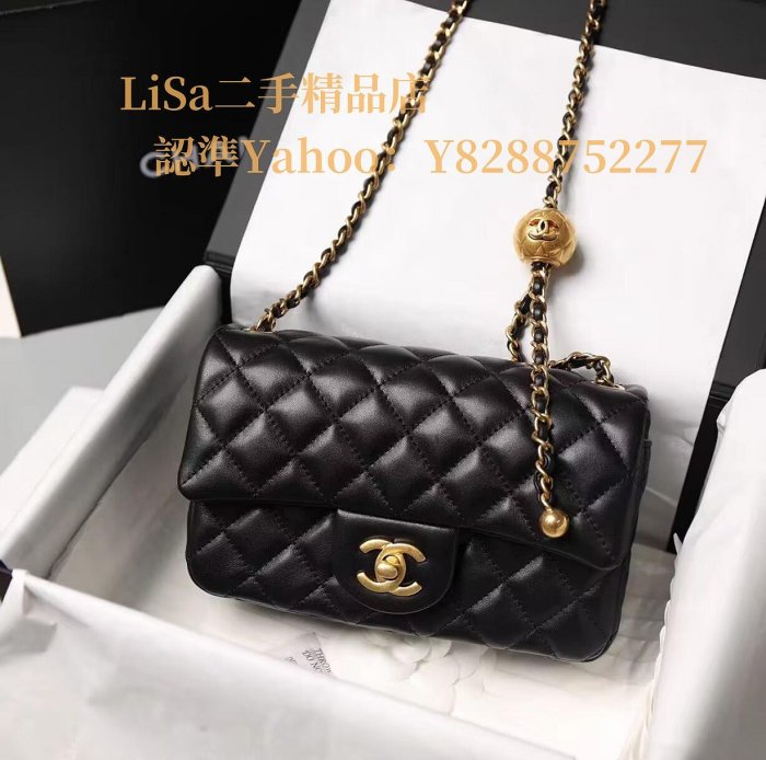 二手精品 CHANEL  香奈兒 Mini coco 20 金球鍊 CF黑色 斜挎包 方胖子 AS1787