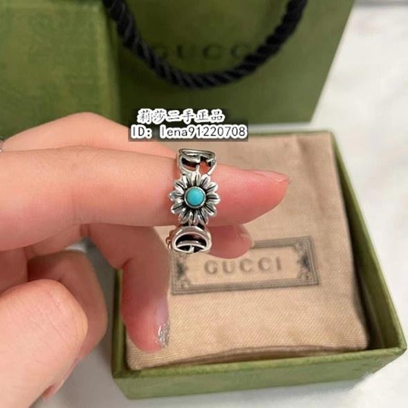 現貨二手 GUCCI 古馳 新款 小雛菊 925純銀戒指 花朵 雙G 寶石戒指 對戒 情侶戒指 527394 現貨