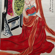 舊藏字畫張大千款的純手繪人物仕女圖四尺中堂畫實物拍攝一物一圖