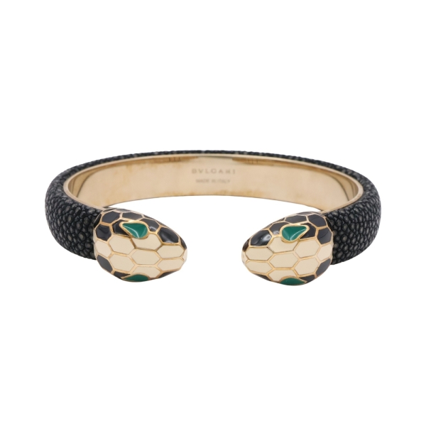 BVLGARI 寶格麗 Serpenti Forever 手環 黑色珍珠魚皮 金色金屬 283176 【二手名牌BRAND OFF】