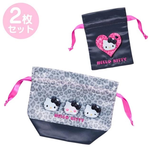 小禮堂 Sanrio 三麗鷗 Hello Kitty 緞面束口袋2入組 (動物派對)