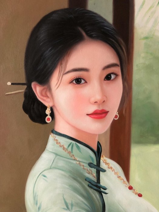 嚴選冷軍经典人物油畫，手工創作尺幅100x70cm，收藏推薦冷軍人物油畫