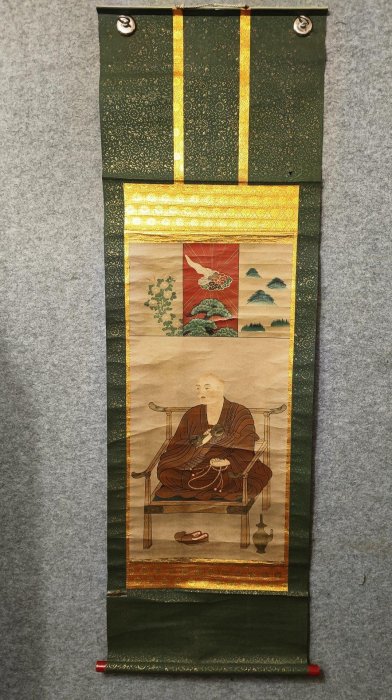 全新推薦：老版真言宗空海大師回流佛畫書卷軸幅153x48.5cm 紙本木軸