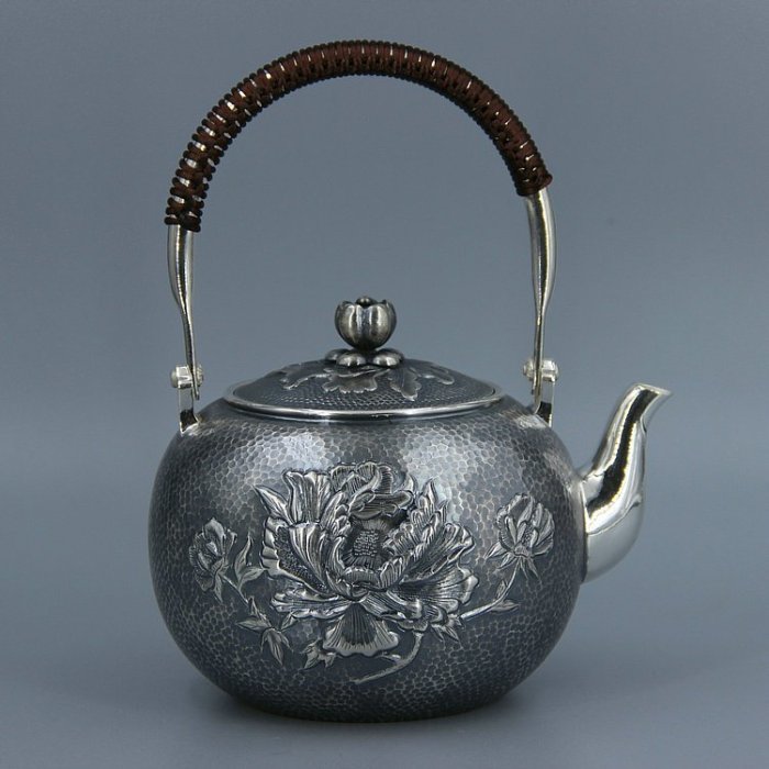 純銀茶入(約138g) 銀壺茶具純銀手工泡茶壺千足銀錾花含銀量高達99%以上重量:815g ~限時