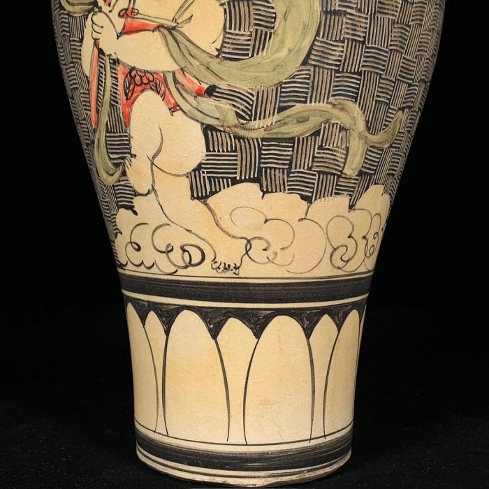 宋磁州窯彩繪嬰戲圖梅瓶，高27直徑14cm，260347 瓷器官窯汝窯【古雲