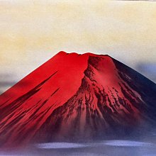 藏舊尋寶屋】老日本秀峰作落款「赤富士圖」畫軸/掛軸《絹本·手繪》 附
