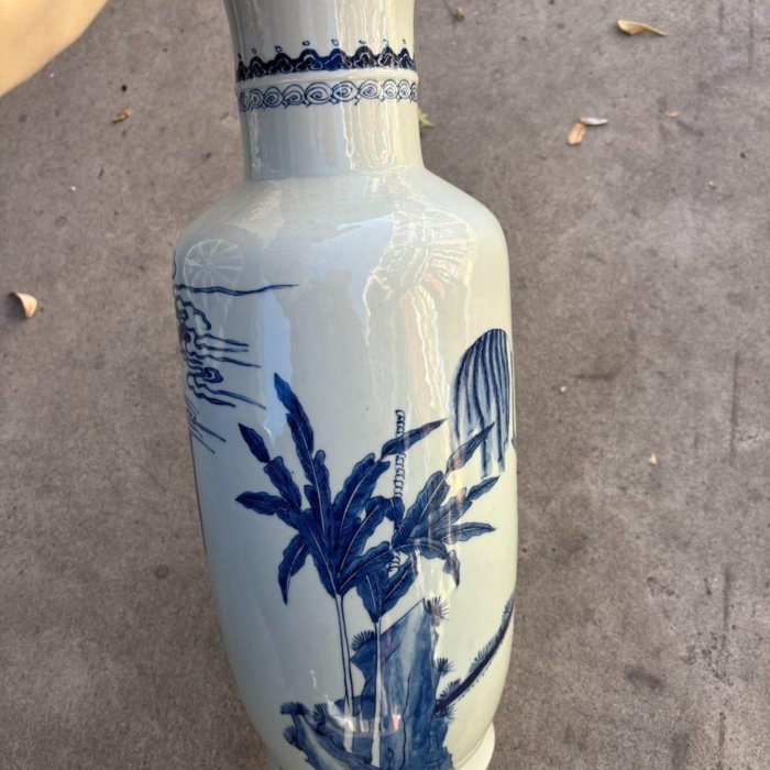 嚴選民國時期三國人物故事青花棒槌賞瓶古董珍藏品三國故事花瓶三國故事