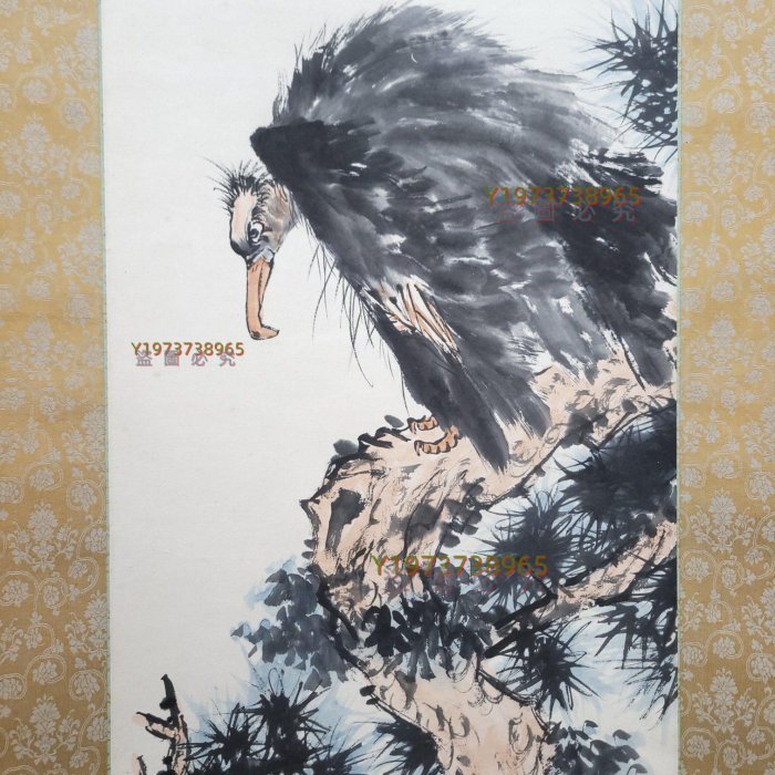 A-6 潘天壽精品紙本禿鷲圖立軸畫心尺寸34.5x106.5cm 【漢矜閣】-12684