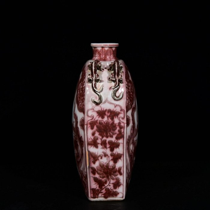 釉里紅龍紋四系扁瓶38/28 厘米瓷器老物件藝術文玩古董古玩收藏【二手