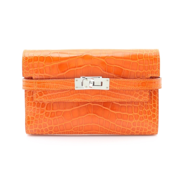 HERMES 愛馬仕 Kelly Wallet Medium 三折長夾 薑餅色 鱷魚皮 □N刻 銀扣 【二手名牌BRAND OFF】