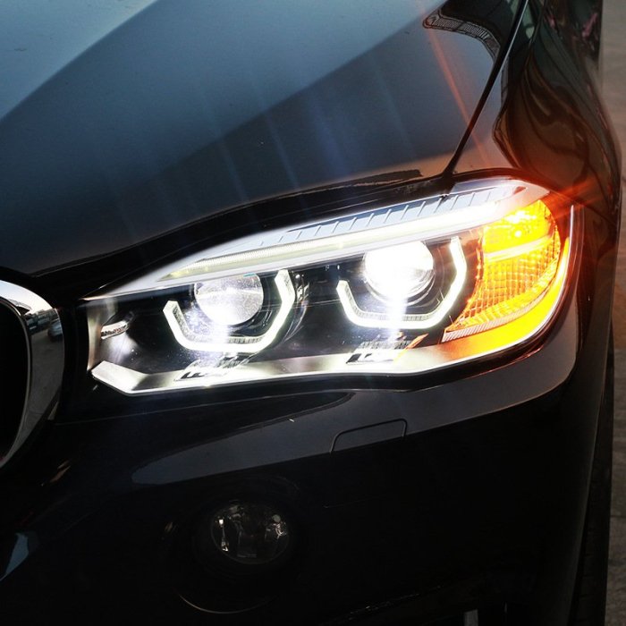 適用于14-19款寶馬X5/X6改裝led勺子日行燈透鏡F15大燈總成