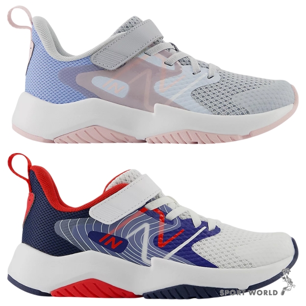 New Balance 慢跑鞋 中大童鞋 女鞋 魔鬼氈 灰粉藍/白藍紅【運動世界】YTRAVAG2-W/YTRAVAM2-W
