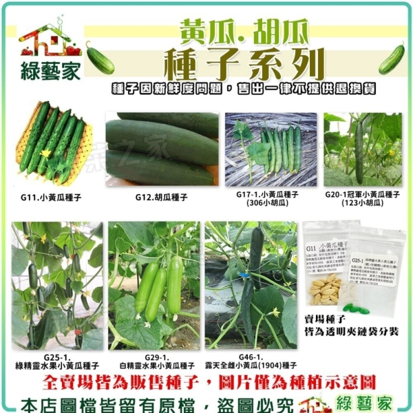 【綠藝家】黃瓜、胡瓜種子系列 全雌小黃瓜 水果小黃瓜 夏福胡瓜 大黃瓜 (各包裝數量詳見內文及