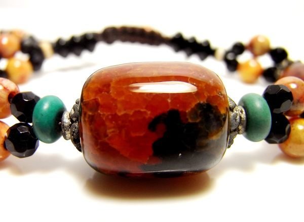 小風鈴～四千年天然老礦龍麟紋五行硃砂天珠手鍊~.量少珍貴玉隨之極品