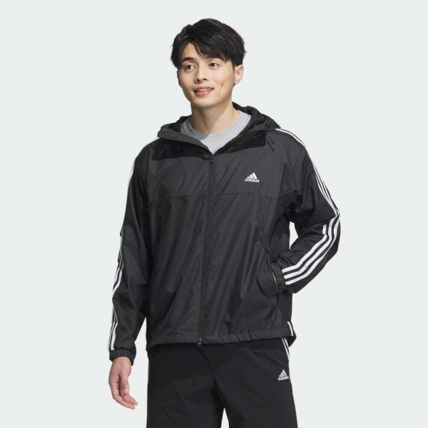 ADIDAS ES+ 3S WV JKT 黑色 男 風衣外套 拉鍊外套 休閒 運動 JF3912