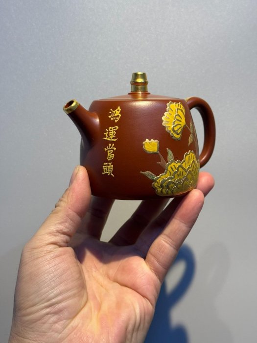 顧景舟漢鐸紫砂壺·大紅袍朱泥?六八老料?泥繪花卉壺身嚴選推薦收藏大紅