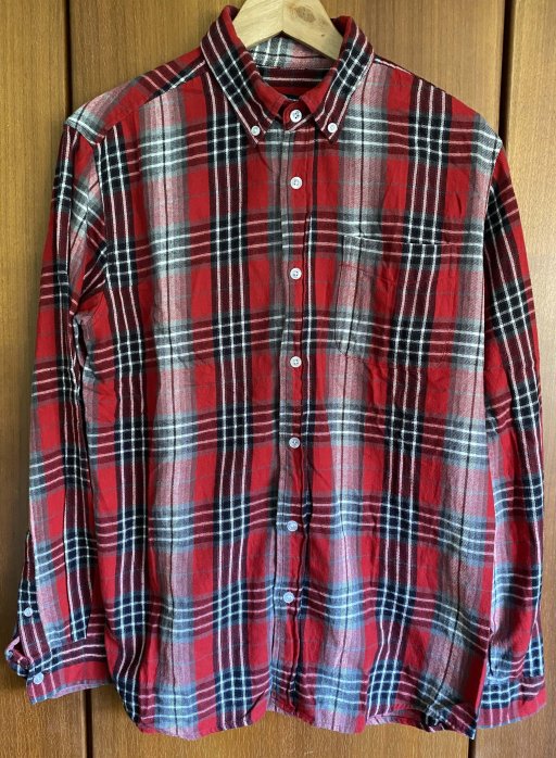 HANG TEN 紅色系格紋 長袖休閒襯衫 (M) ，8成新