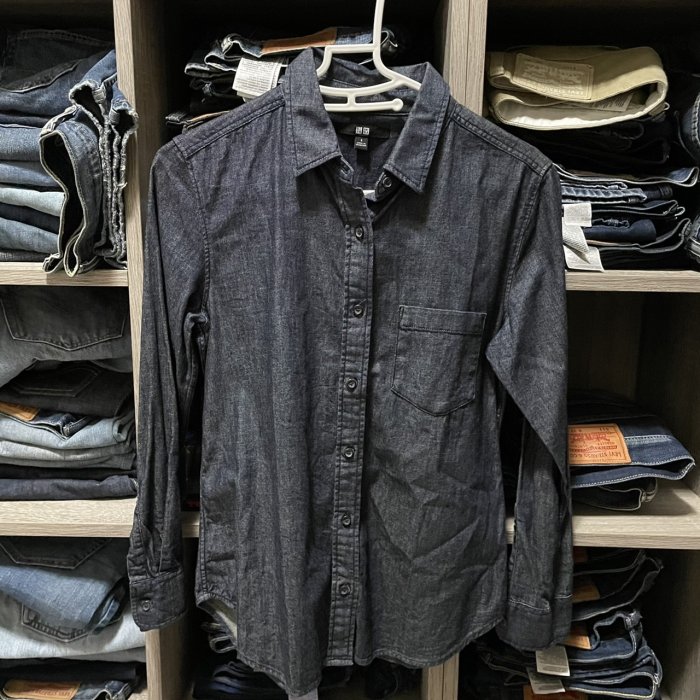 Uniqlo 深藍單寧原色襯衫 工作襯衫 牛仔襯衫 S號