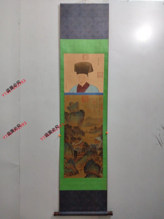 日昇字畫編號:UU077，三尺絹本中堂畫，沈周山水，純手繪之作，實物攝