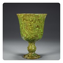 宋式絞胎綠釉高足杯，精雕古雅陶瓷，高11.6公分、口徑8.1~9公分，舊藏