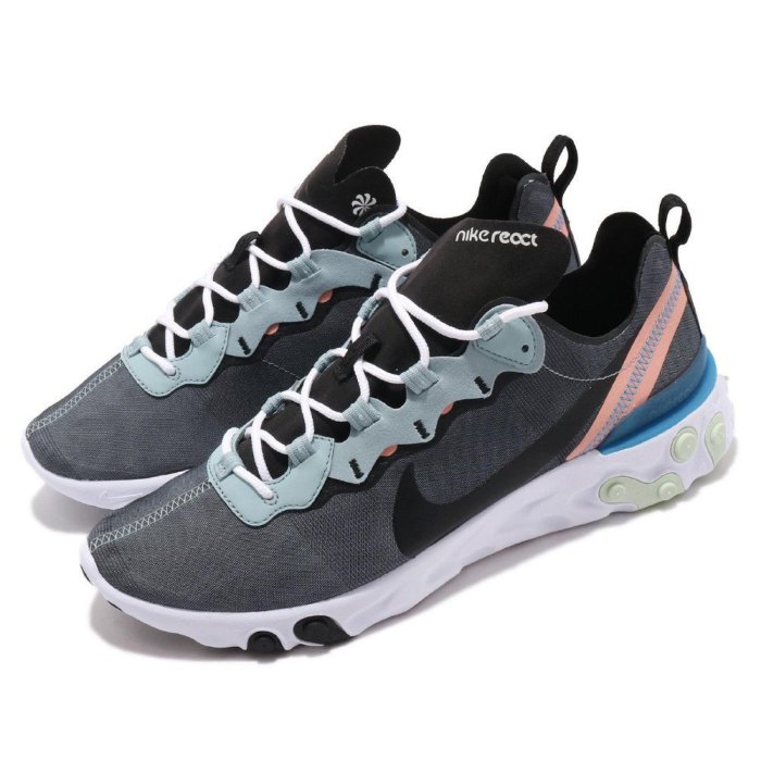 CodE= NIKE REACT ELEMENT 55 輕量慢跑鞋(灰黑白藍橘) BQ6166-300 避震