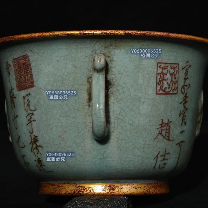 最高の 陶器 冰裂纹 宋時代 汝窯 文房具 雙耳香爐 貫入 東京富士美術館