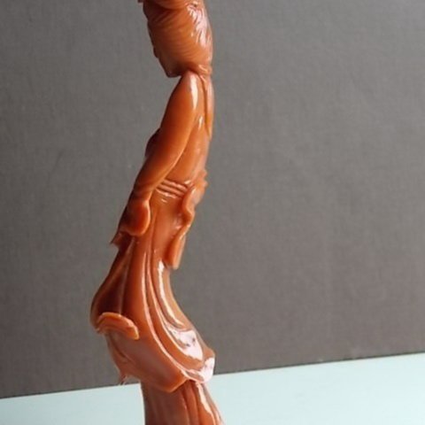 流】古美術品 特大珊瑚彫刻天女置物 重量745g KM764