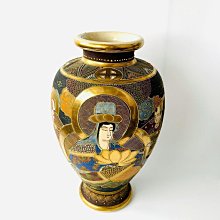 日本明治老薩摩燒手繪描金浮雕釉羅漢花瓶大花瓶名家仙山造全品無磕無沖