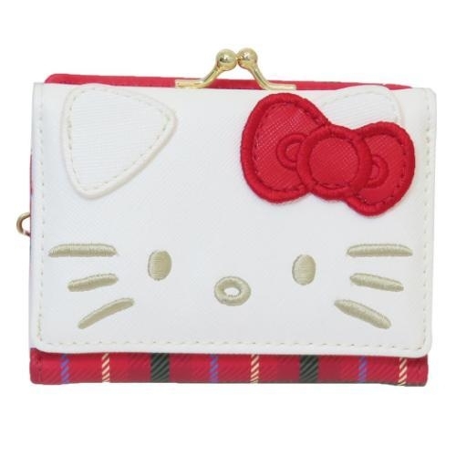 【震撼精品百貨】Hello Kitty 凱蒂貓~日本Sanrio三麗鷗 KITTY口金短夾-紅格紋*05333
