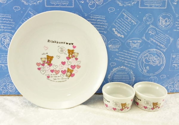 【震撼精品百貨】Rilakkuma San-X 拉拉熊懶懶熊~San-X 碗盤兩件組-愛心粉#75210