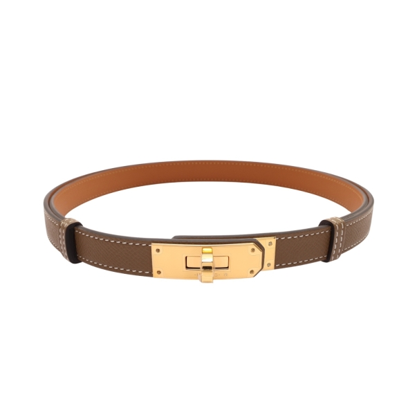 HERMES 愛馬仕 Kelly 18 皮帶 大象灰/金棕色 Epsom牛皮 W刻 【二手名牌BRAND OFF】