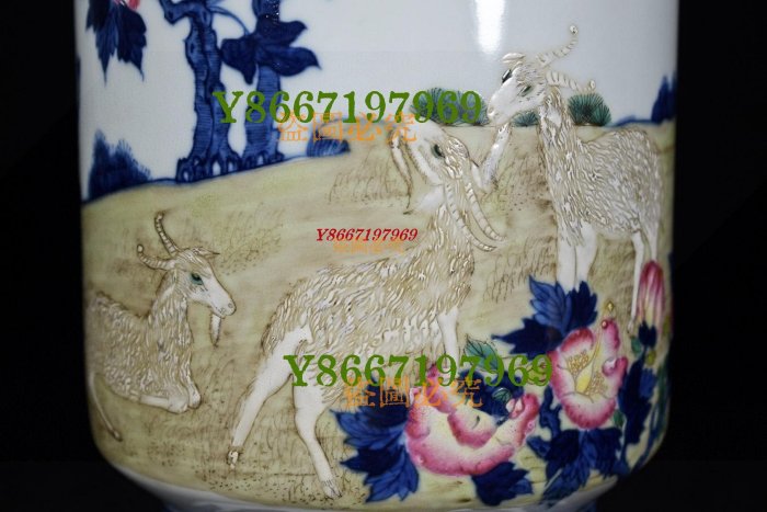 大清乾隆年制青花斗彩三羊開泰芙蓉花棒槌瓶800高35厘米直徑16厘米228