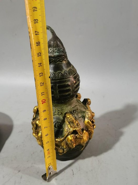 紫風做舊八仙葫蘆擺件銅八仙過海鎏金葫蘆桌面客廳工藝品擺件可開蓋