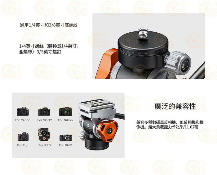 怪機絲【K&F Concept FH-03 KF31.087 油壓雲台】三腳架雲台液壓球頭